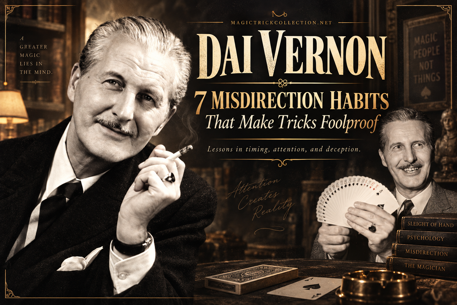 This guide explains how Dai Vernon 7 Misdirection Habits That Make Tricks Foolproof  made misdirection foolproof by engineering attention with timing, motivation, and spectator tasking.