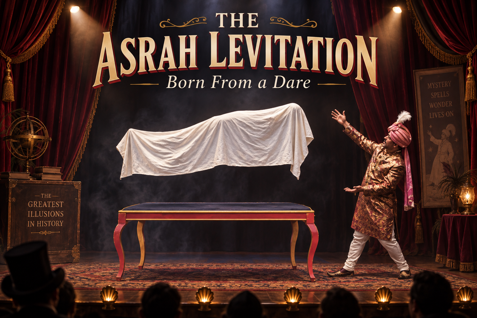 The Asrah Levitation: Born From a Dare. A magician's assistant floats, a hoop passes clean around her, then she vanishes completely